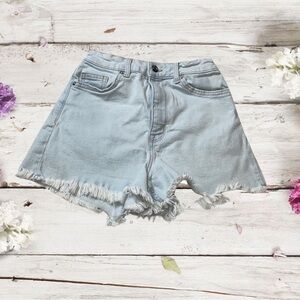 Divided Blue Jean Shorts with Distressed Hem